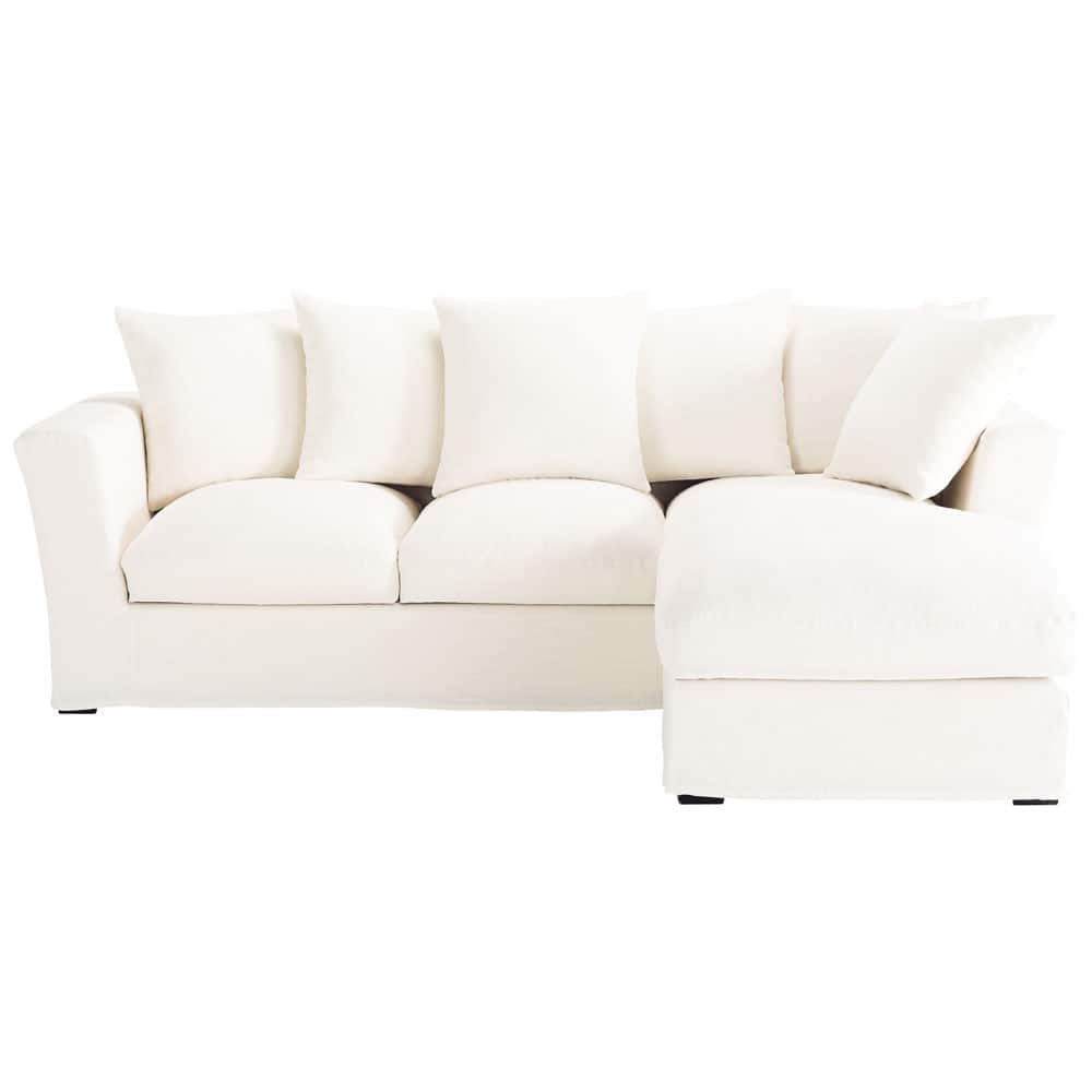 5 seater linen corner sofa bed in white Bruxelles Maisons du Monde