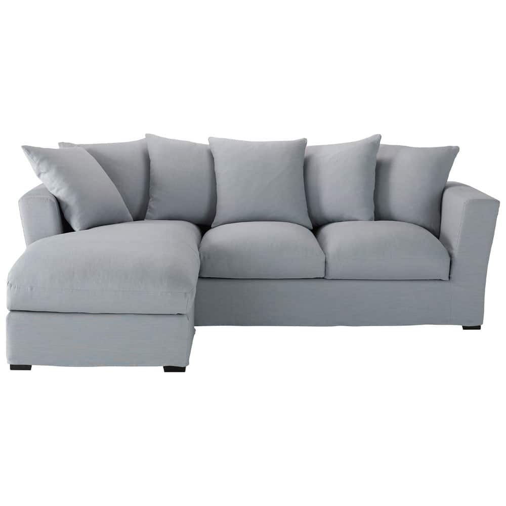 5 Seater Linen Corner Sofa In Blue Bruxelles Maisons Du