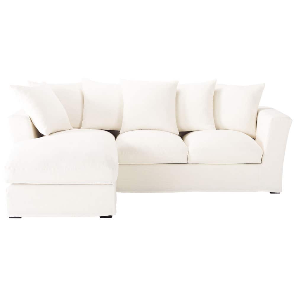 5 seater linen corner sofa in white Bruxelles | Maisons du Monde
