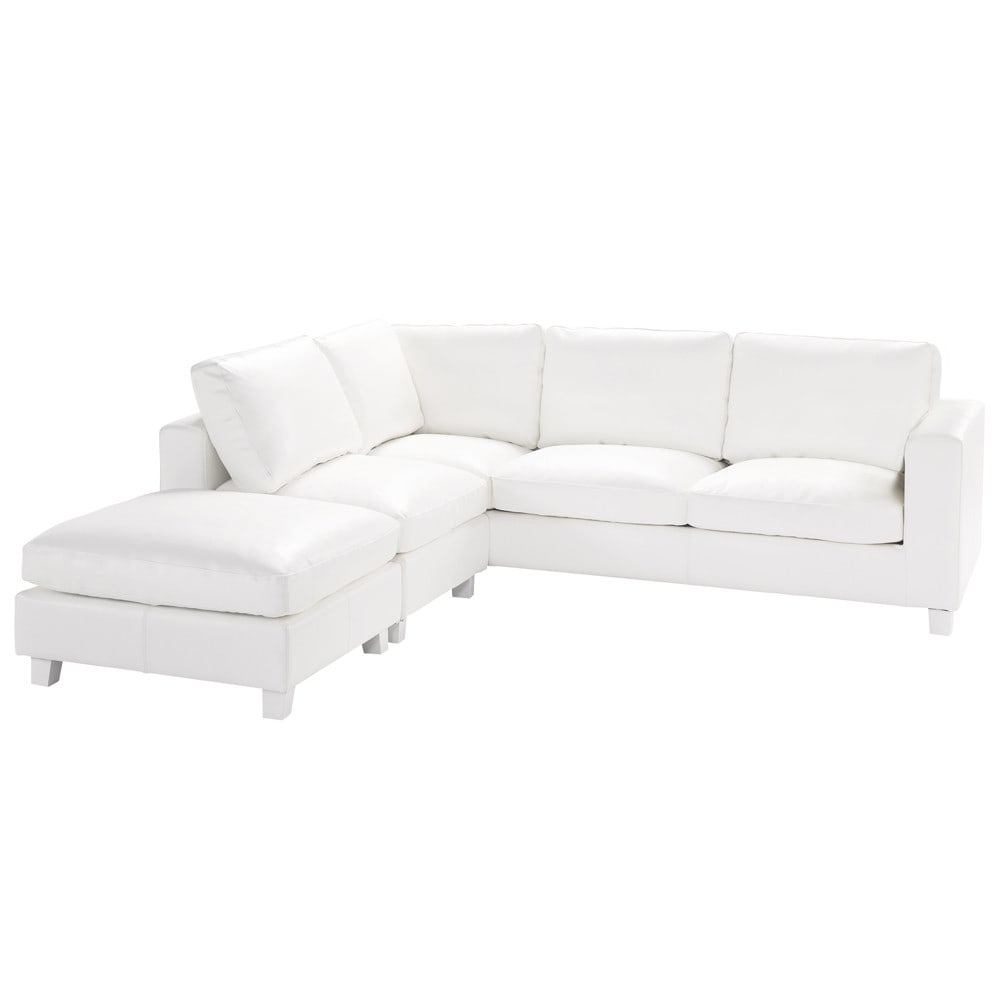 5 seater split leather corner sofa in ivory Kennedy Maisons du Monde