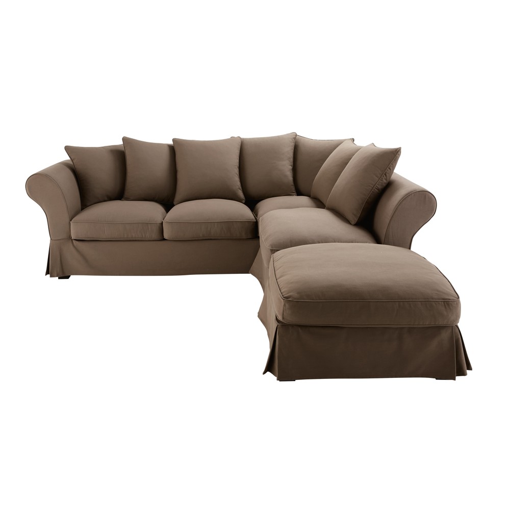 6 seater cotton corner sofa bed in taupe Roma Maisons du Monde