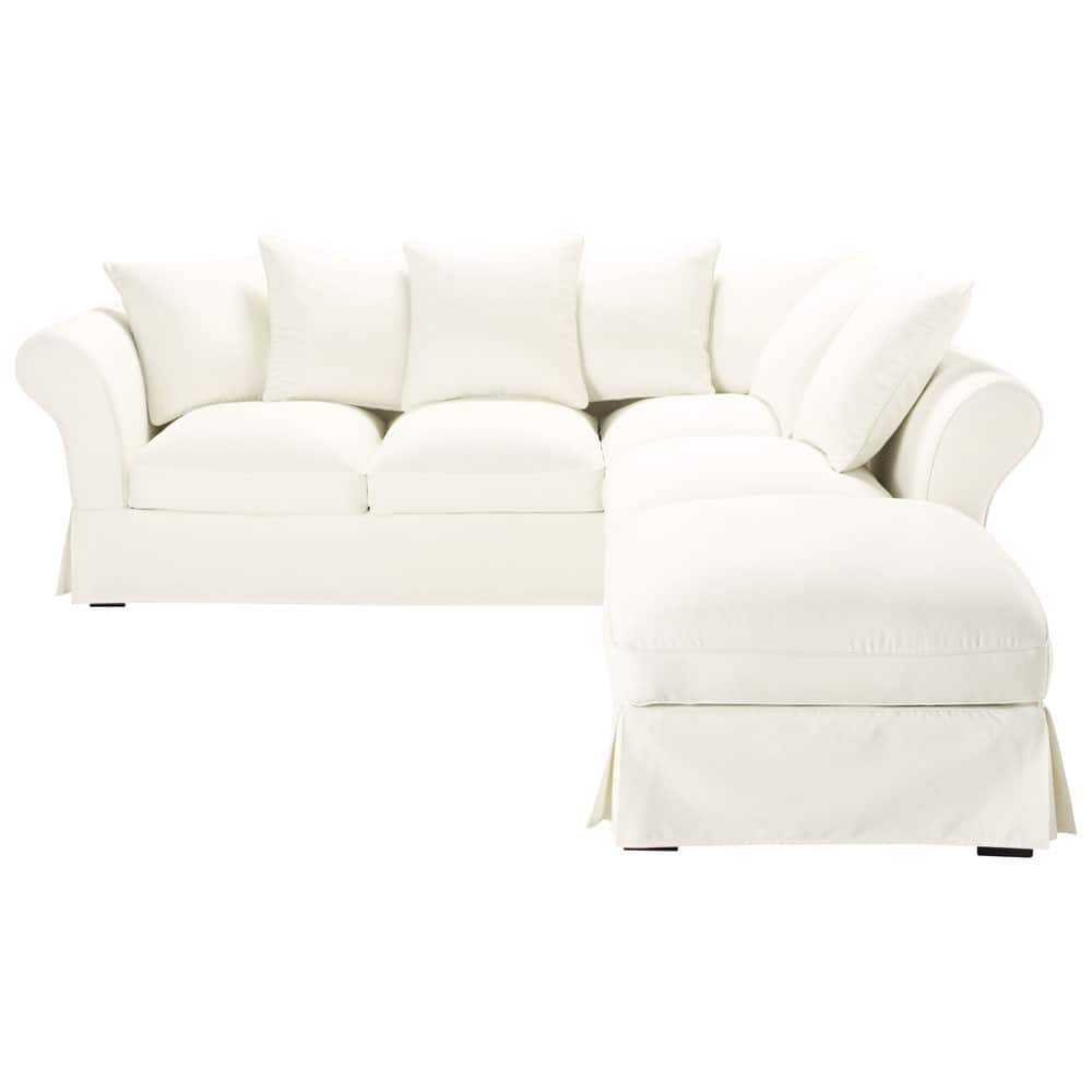 6 seater cotton corner sofa in ivory Roma Maisons du Monde