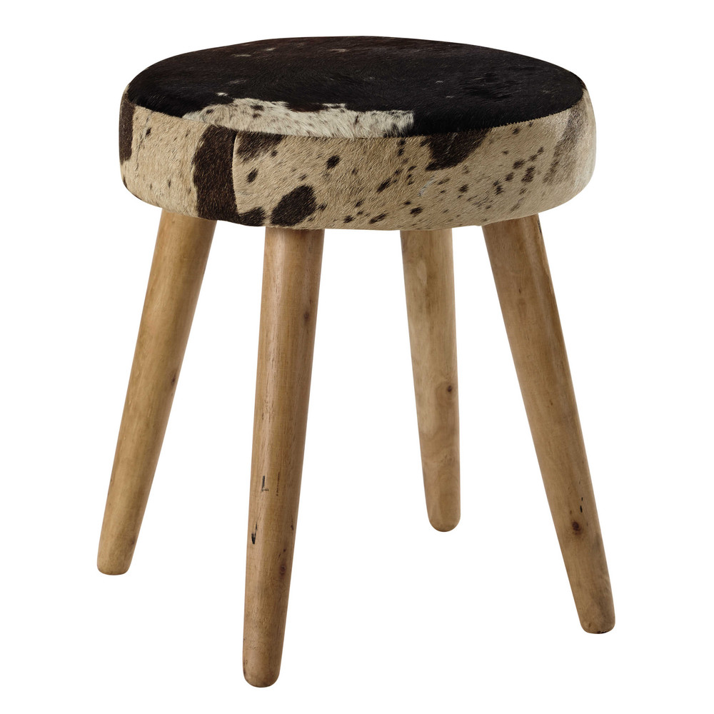 ALEXY mango wood and cowskin stool Maisons du Monde