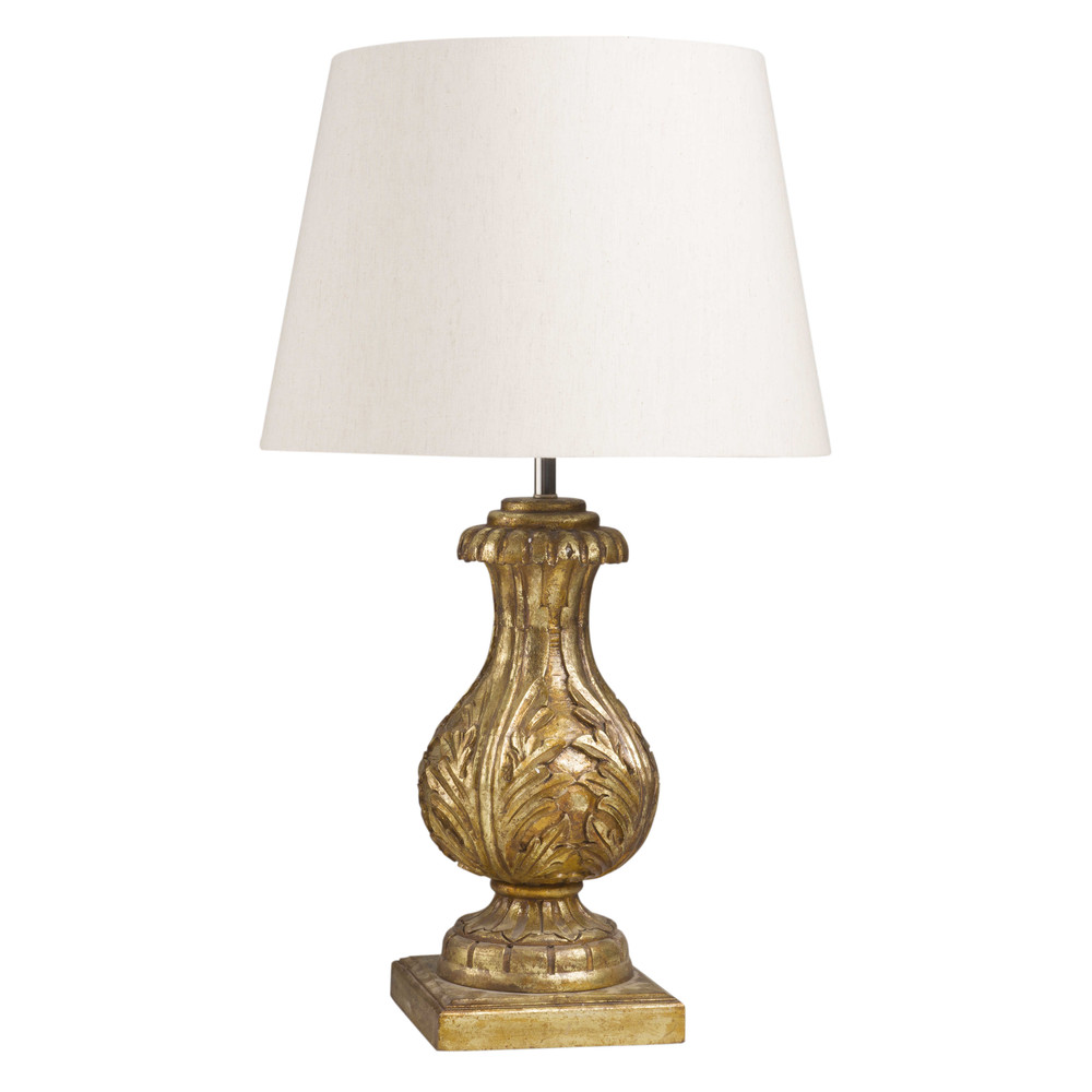 Antique gold sculpted classic lamp with ecru cotton shade AURORE