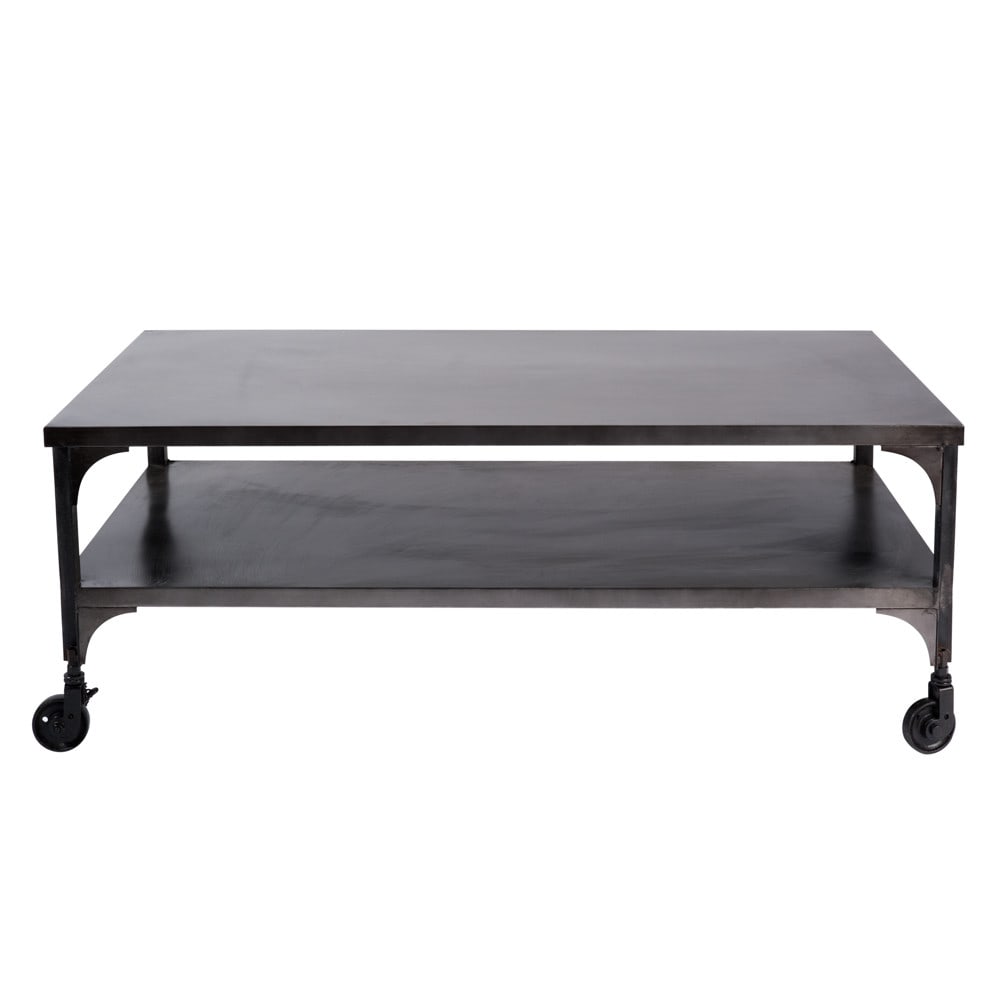 Antiqued metal coffee table on castors W 110cm Dupleix Maisons du Monde