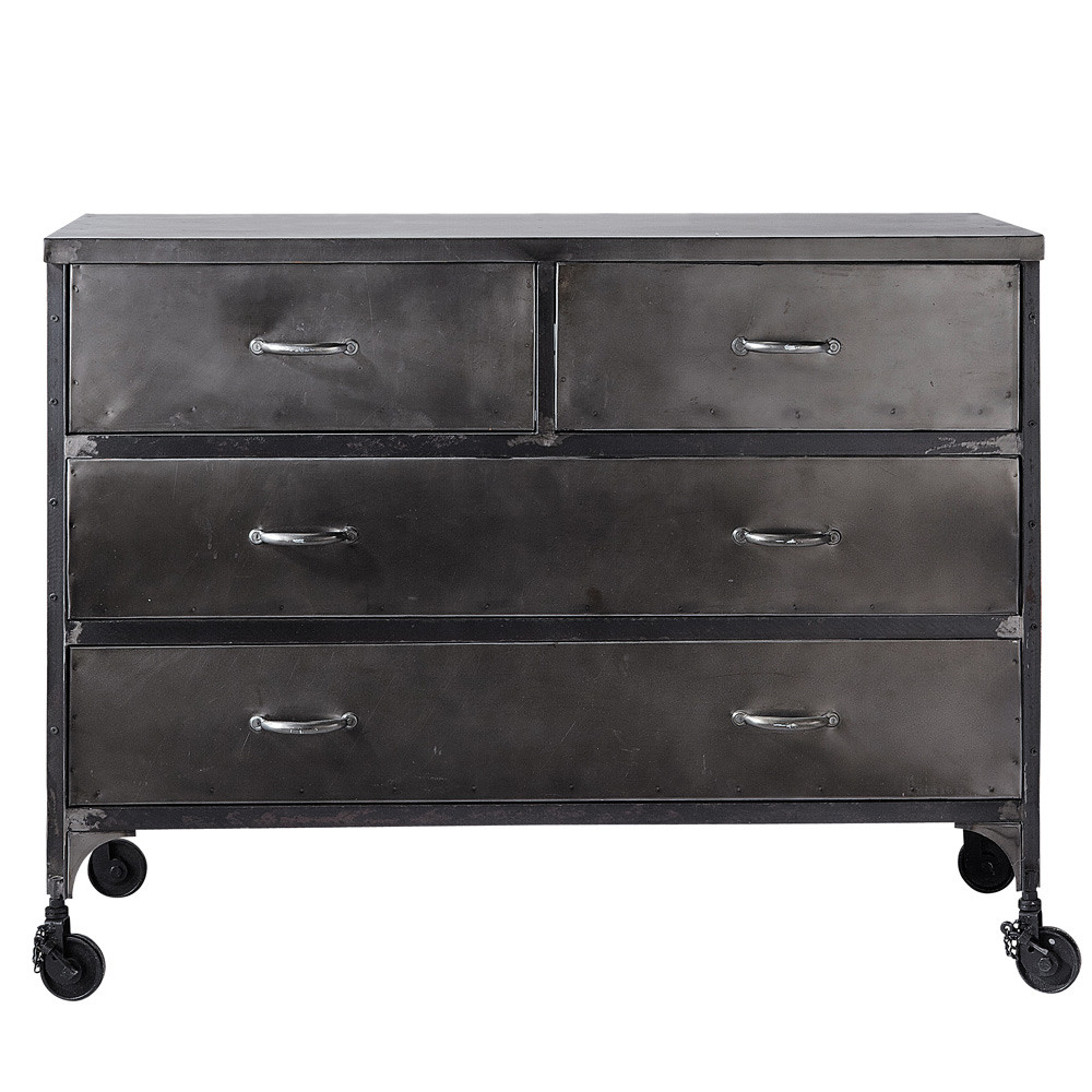 Antiqued metal drawer chest on castors W 105cm Dupleix Maisons du Monde