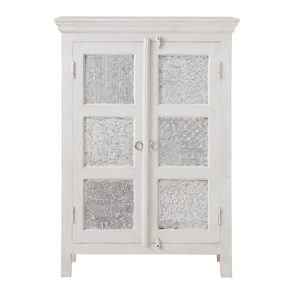 Armoire en manguier massif blanche et argentée L 84 cm Udaipur