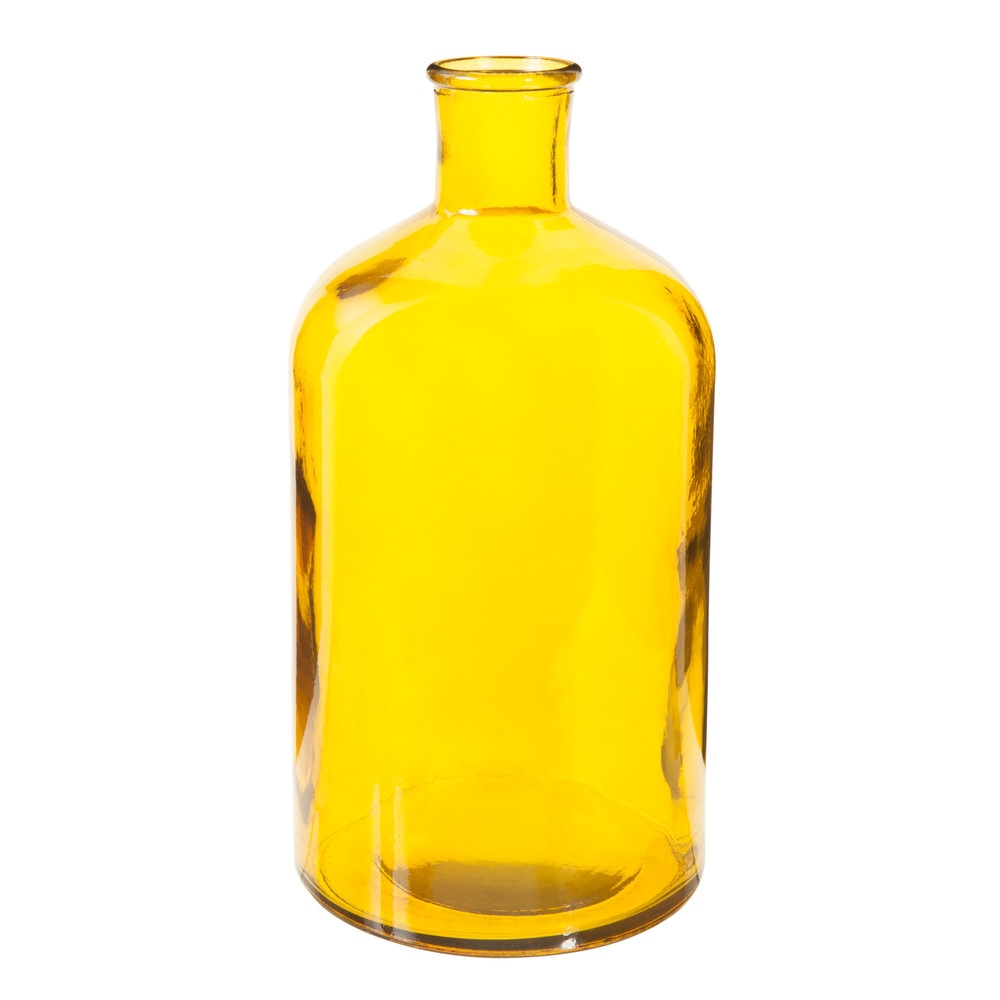 Botella De Vidrio Borosilicato Balvi - Diseño Girasol, 1 Litro, Hecha A Mano, Color Amarillo