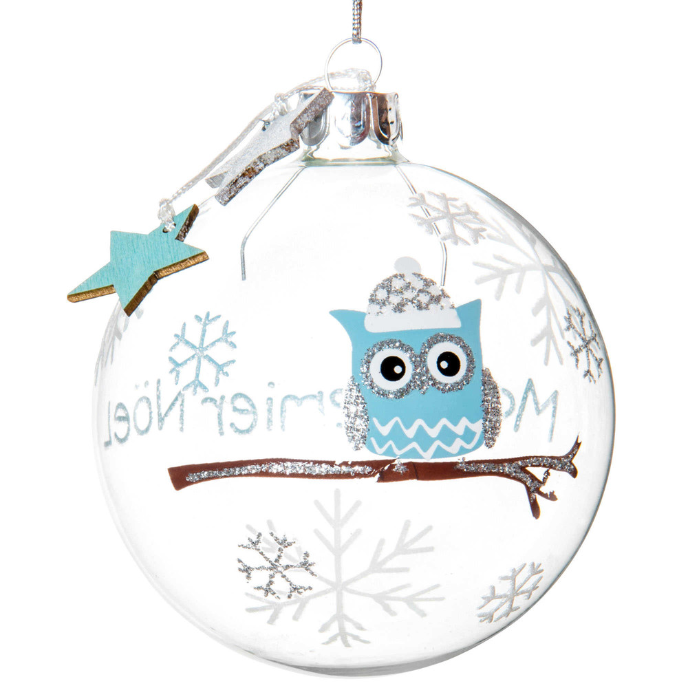 Boule de Noël transparente bleue en verre 8 cm BABY CHOUETTE Maisons du Monde