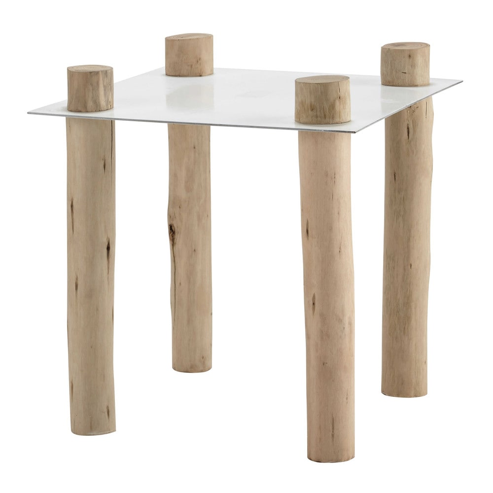 Canape En Bois Blanc : Bout de canap? en m?tal et bois blanc L 45 cm KOMODO Maisons du Canape En Bois Blanc : Bout de canap? en m?tal et bois blanc L 45 cm KOMODO Maisons du