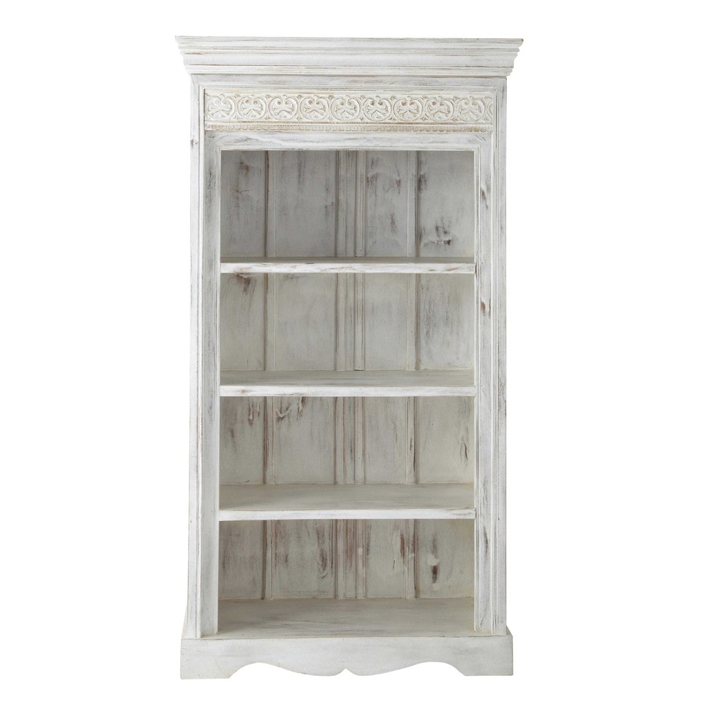 Bücherregal aus massivem Mangoholz weiß B 98 cm Namaskar ~ Bücherregal aus massivem Mangoholz weiß B 98 cm Namaskar ~ Bücherregal Dekorativ Einräumen