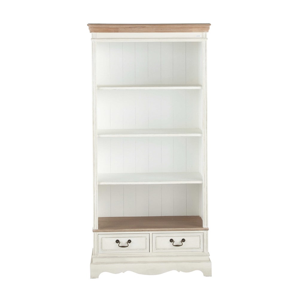 Bücherregal aus Paulownienholz, B 90 cm, cremefarben ~ Bücherregal aus Paulownienholz, B 90 cm, cremefarben ~ Bücherregal Dekorativ Einräumen