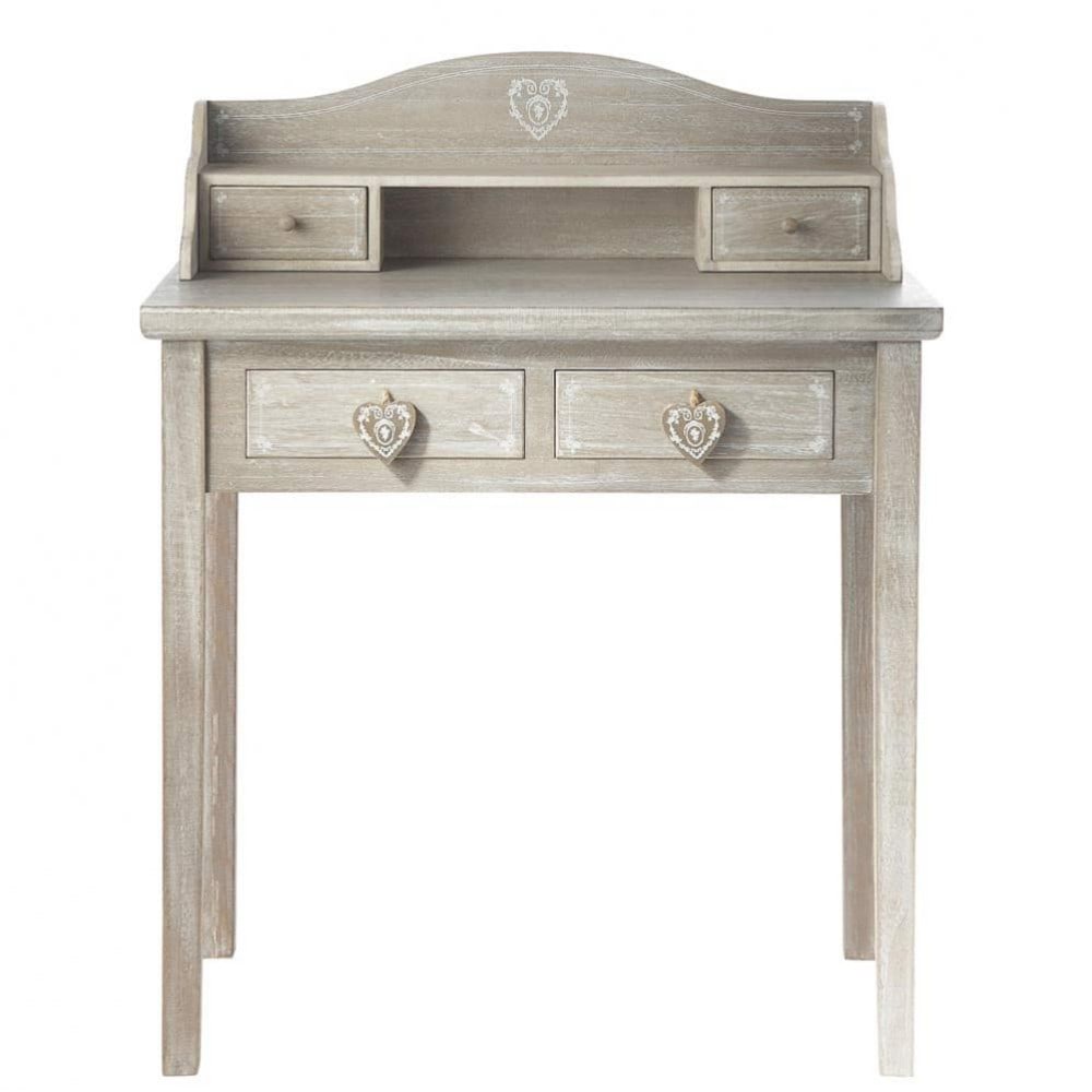 Bureau secrétaire en bois gris L 80 cm Camille Maisons du Monde