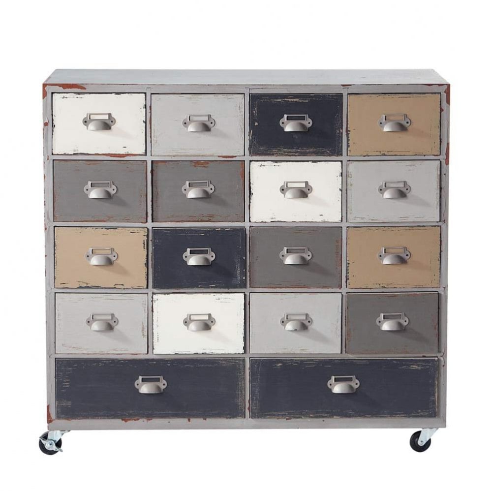 de rangement à roulettes en bois gris L 85 cm Odéon Maisons