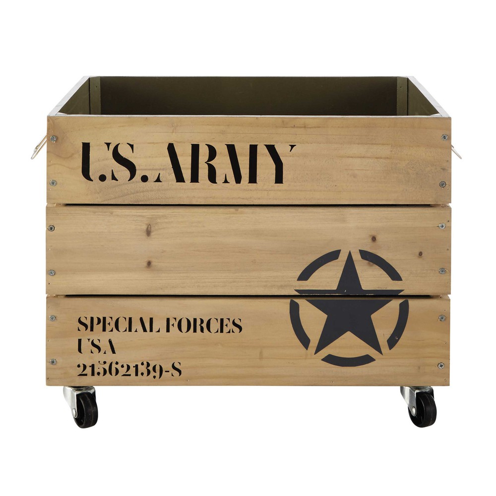 Caja de madera con ruedas 35 x 52 ARMY Maisons du Monde
