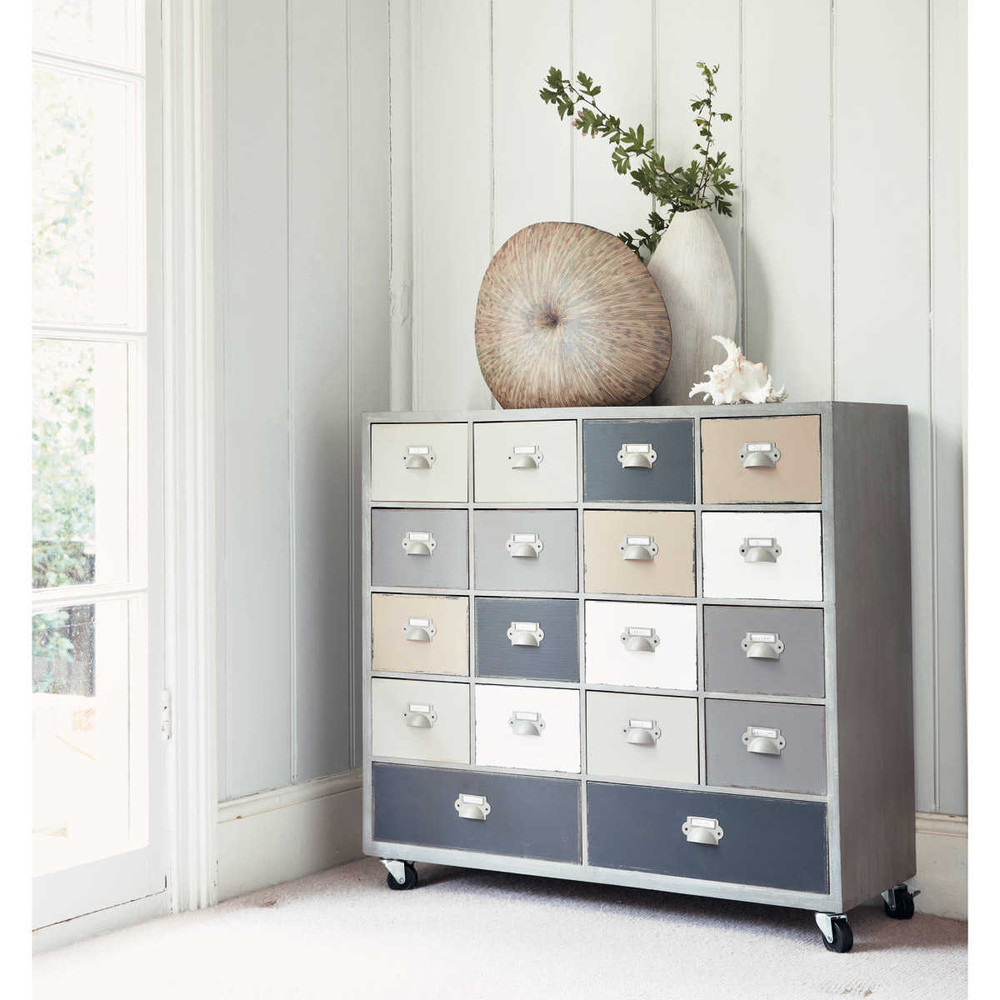 Cajonera con ruedas de madera gris An. 85 cm Odéon Maisons du Monde