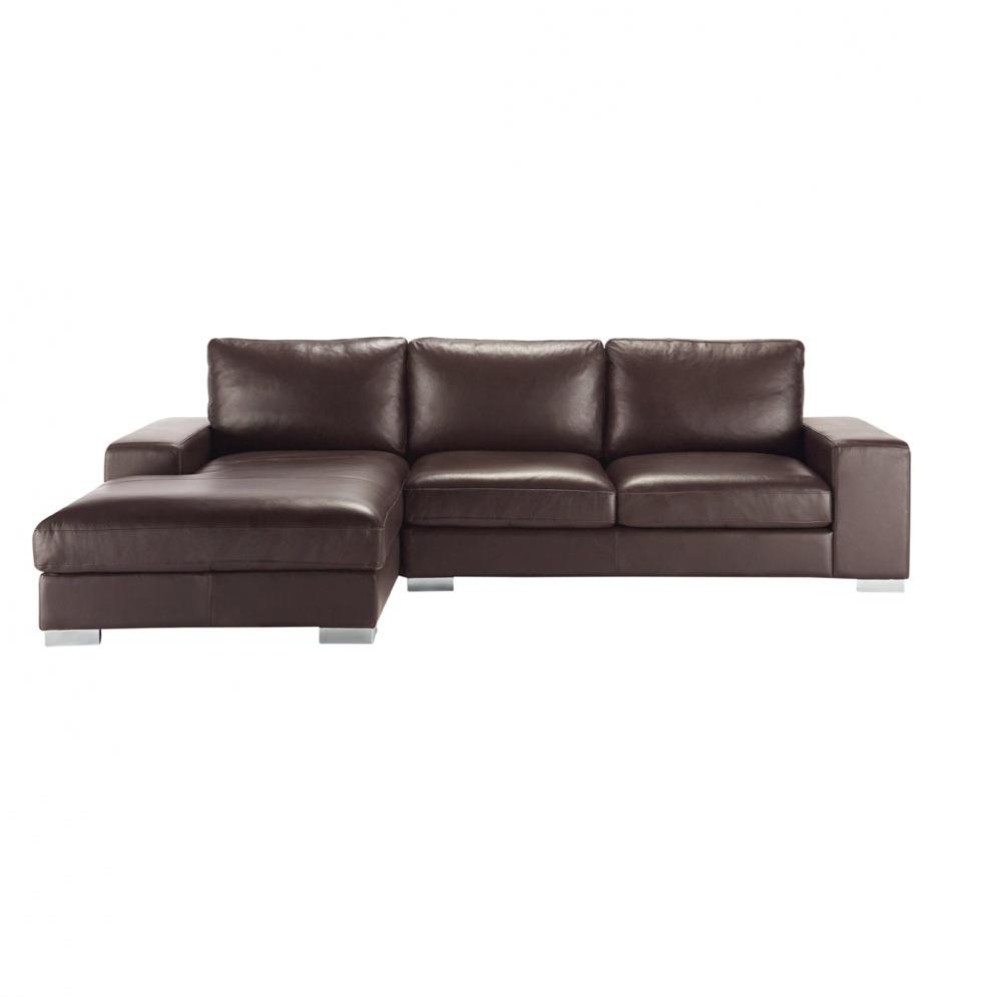 Canapé d'angle 5 places en cuir marron New York | Maisons du Monde