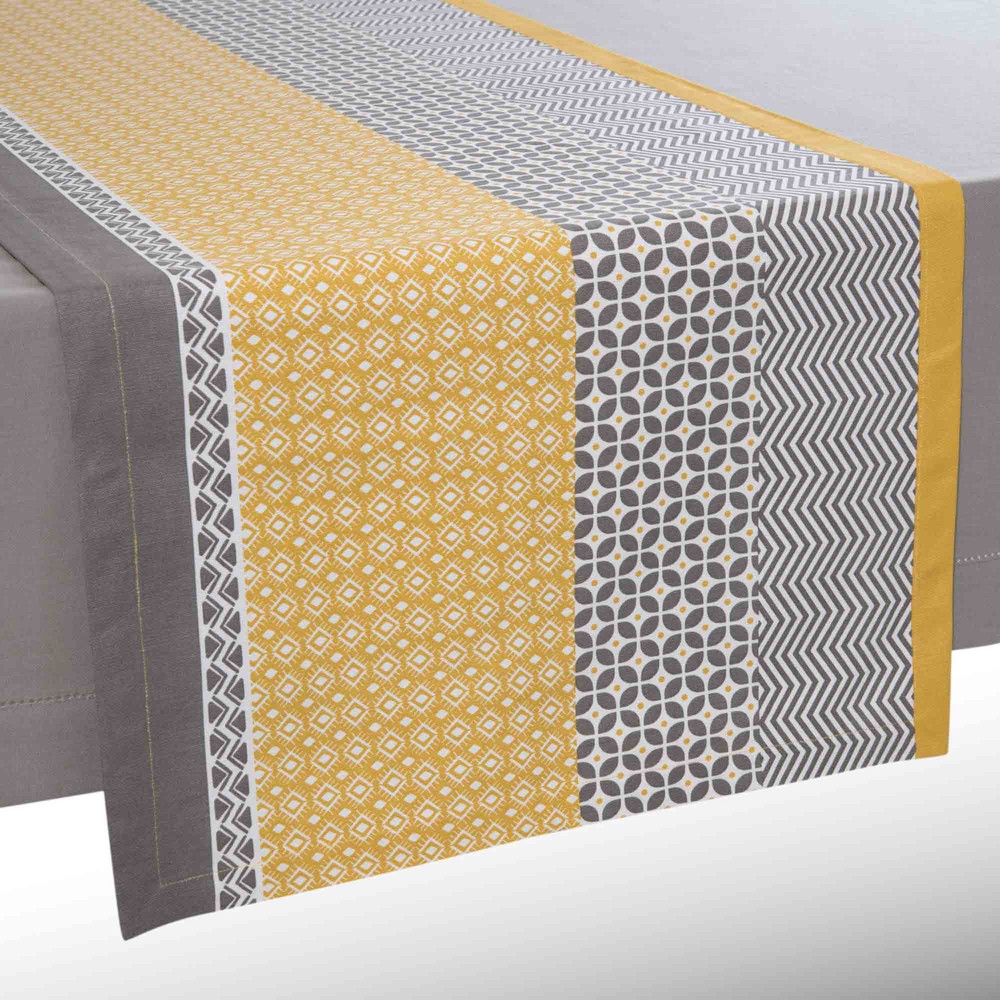 chemin de table en coton jaune gris l 150 cm chemin de table en coton jaune gris l 150 cm