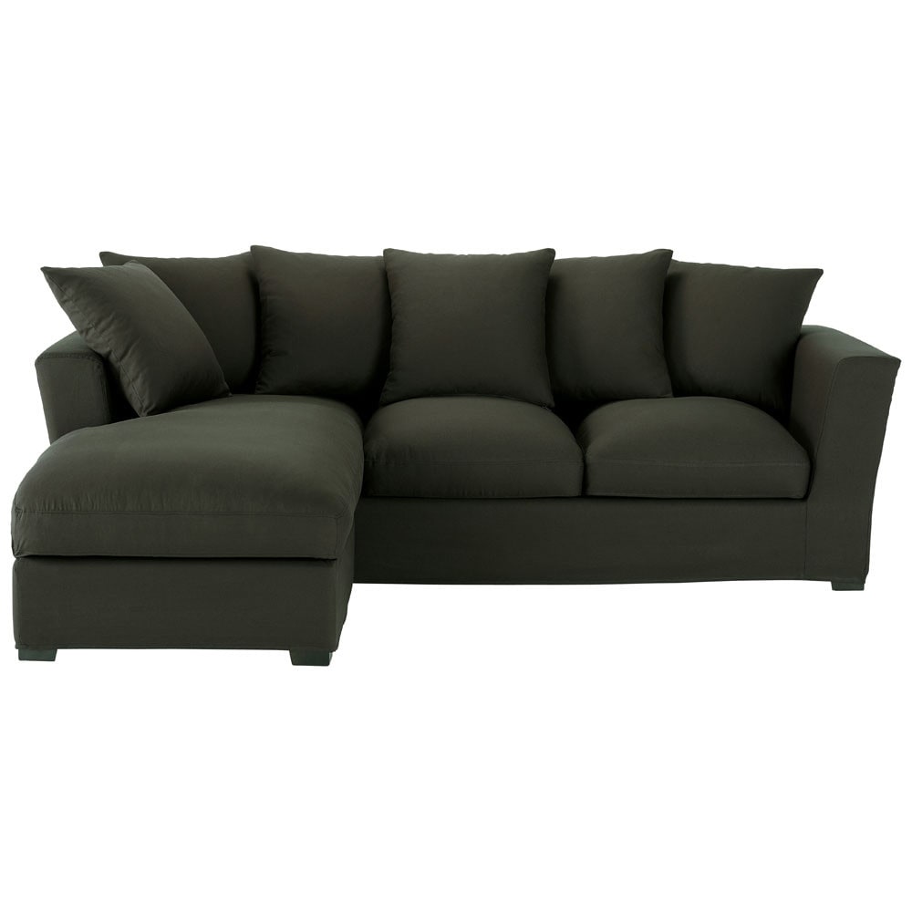 Corner sofa bed (left daybed) in Charcoal Grey cotton, seats 5