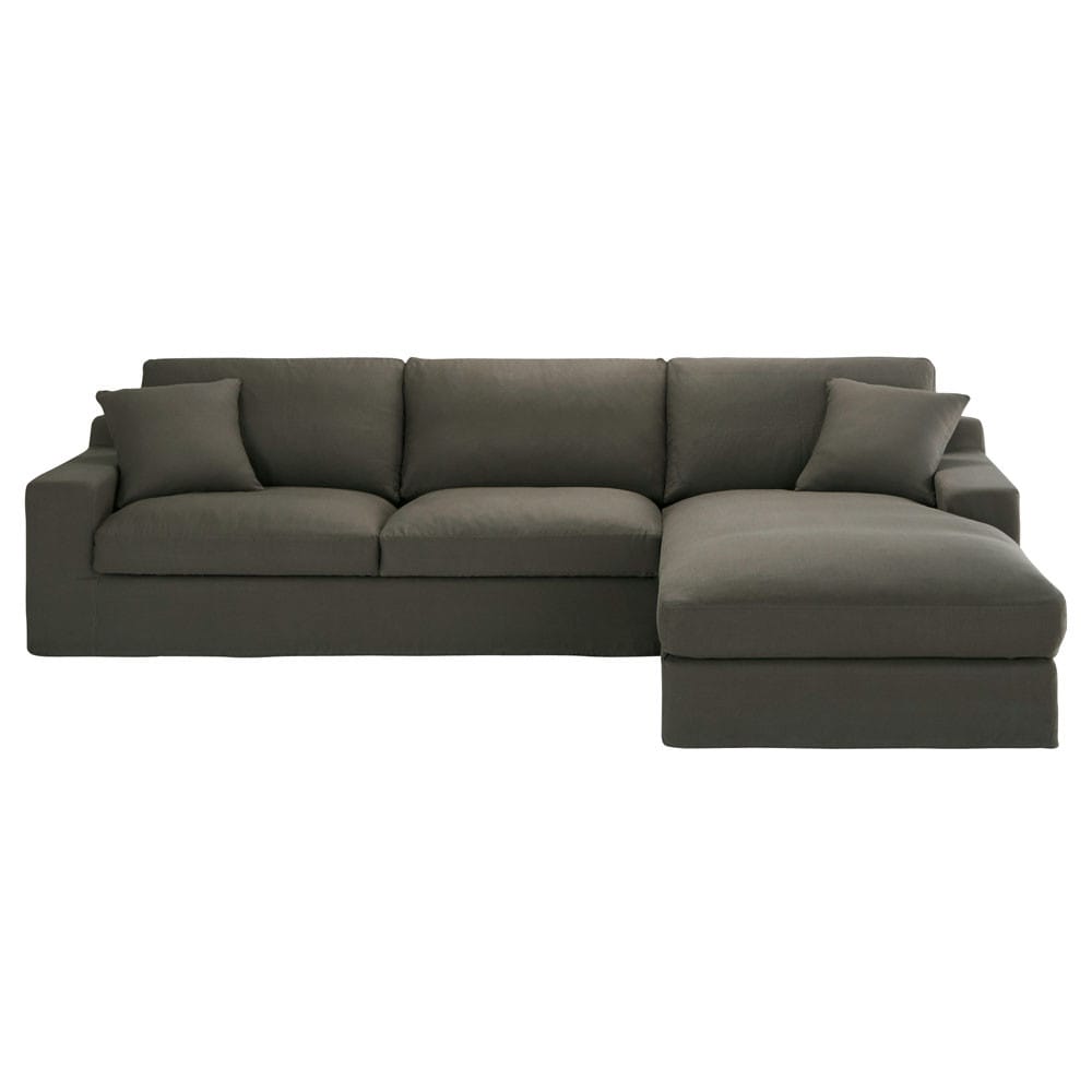 Corner sofa in taupe grey linen, seats 5 Stuart Stuart Maisons du Monde