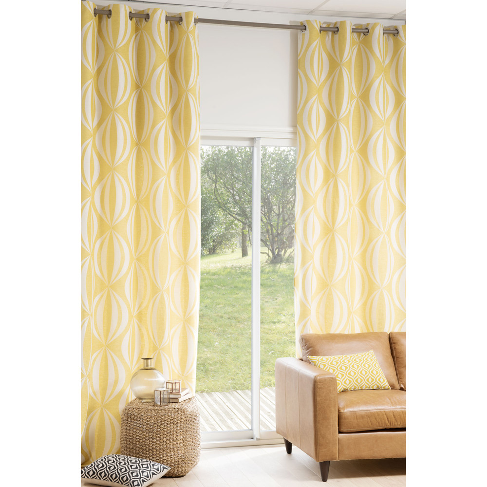 Cortina de ojales amarilla/blanca 140 × 300 cm HYPNOSIS | Maisons du Monde