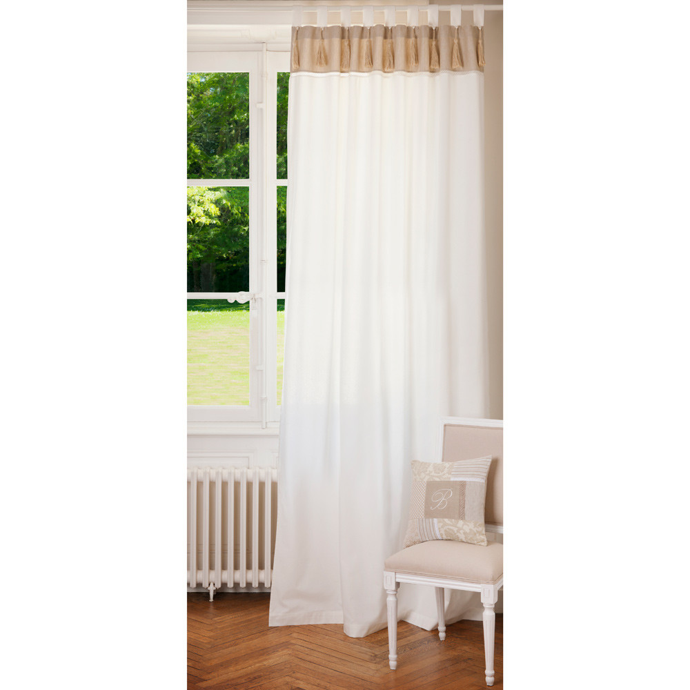 Cortina doble con presillas de algodón blanco y beis 150 x 250 cm Cortina doble con presillas de algodón blanco y beis 150 x 250 cm