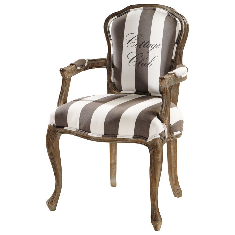 Cotton striped armchair in grey and white Cottage Club Maisons du Monde