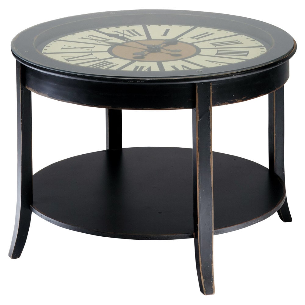 Couchtisch aus Holz mit Uhr, B 72 cm, schwarz Teatime Couchtisch aus Holz mit Uhr, B 72 cm, schwarz Teatime