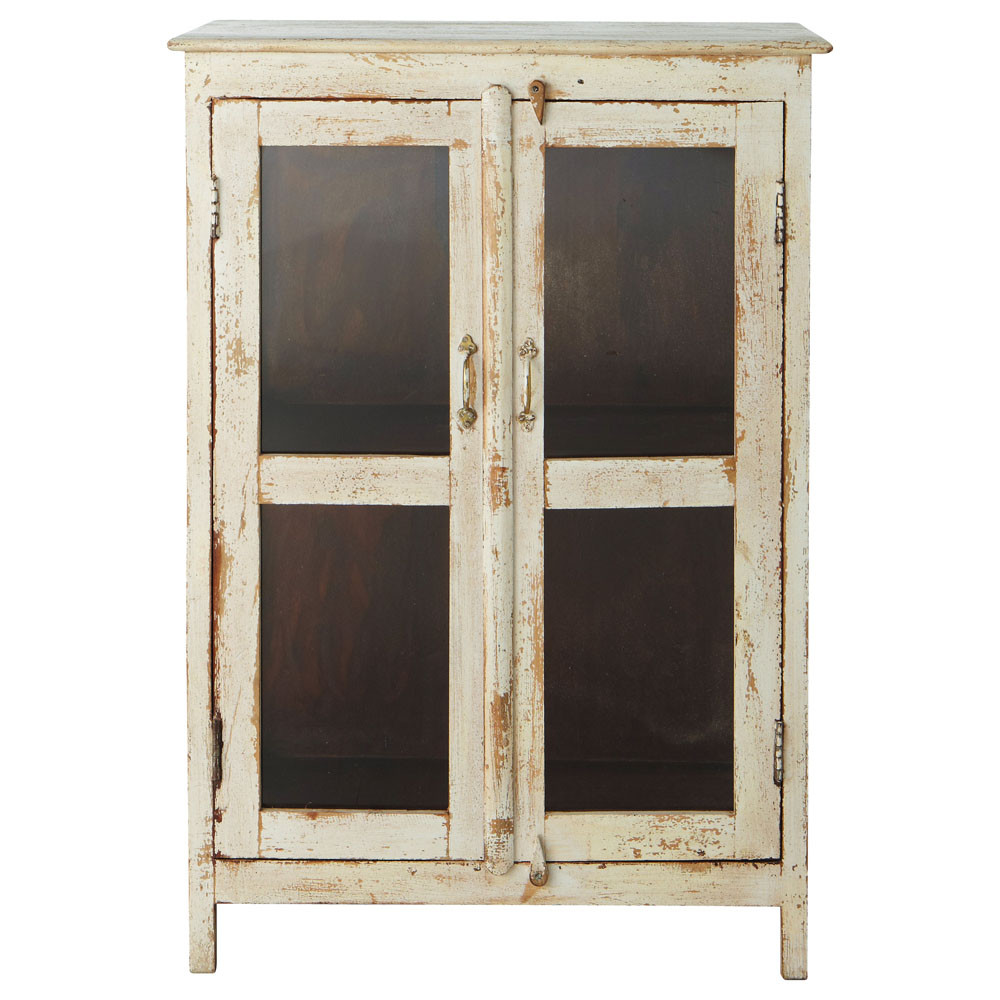 Credenza bianca con vetrine in mango effetto anticato L 73 cm Avignon