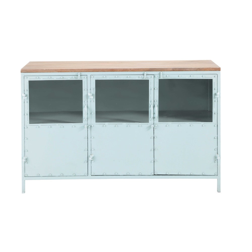 Credenza blu con vetrine in metallo L 130 cm Bloom Maisons du Monde