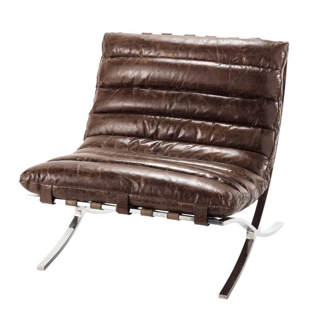 Distressed brown leather armchair Beaubourg Maisons du Monde