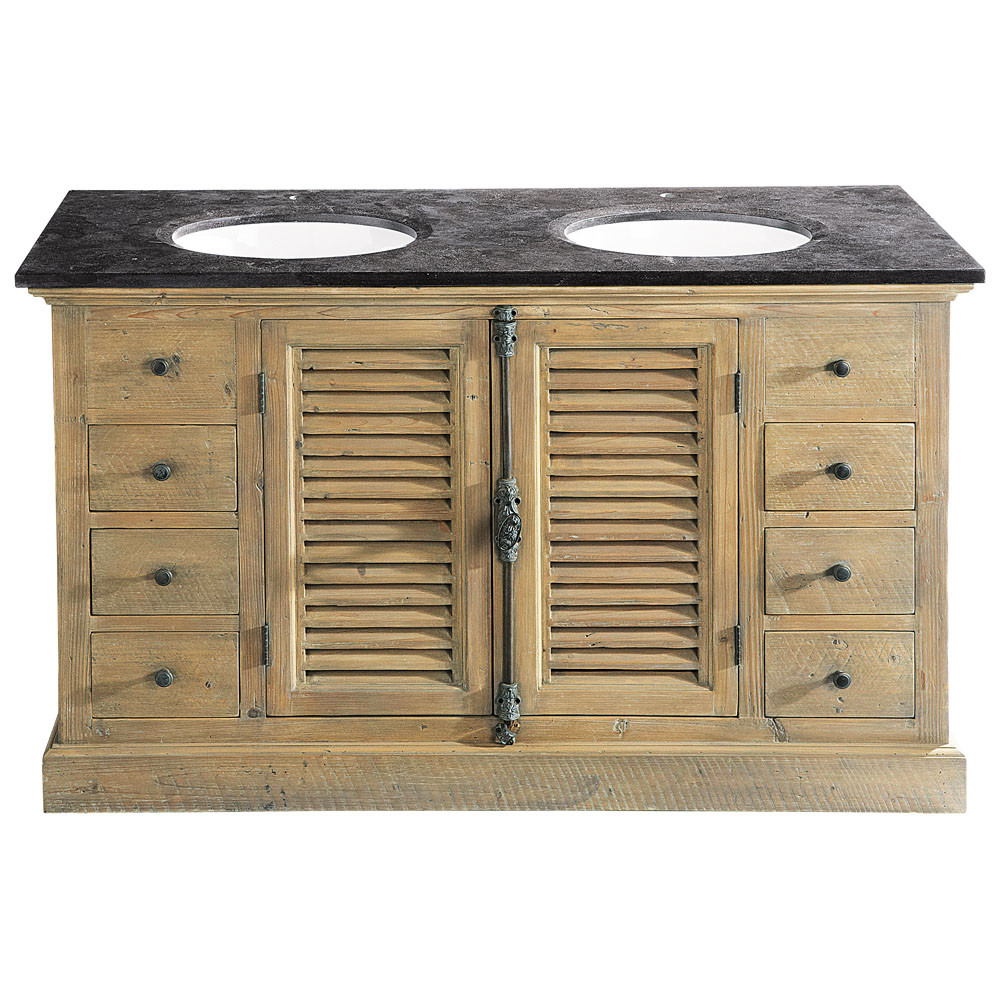 Doppelwaschtisch aus Holz und Stein, B 148 cm, blau Persiennes Maisons du M Doppelwaschtisch aus Holz und Stein, B 148 cm, blau Persiennes Maisons du M # Occasie Wasbak_151232