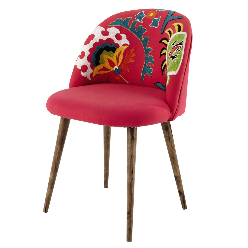embroidered cotton and sheesham wood vintage chair in pink embroidered cotton and sheesham wood vintage chair in pink
