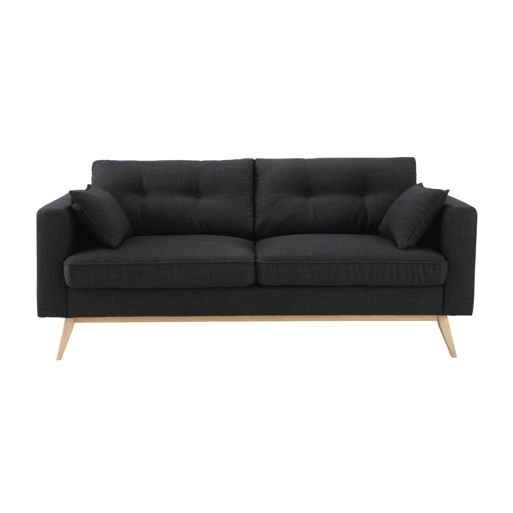 Fabric 3 seater sofa, charcoal grey Brooke Maisons du Monde