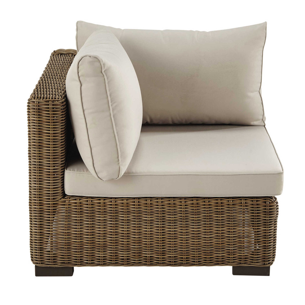 Fabric garden sofa corner unit in wicker, beige Fidji Maisons du Monde