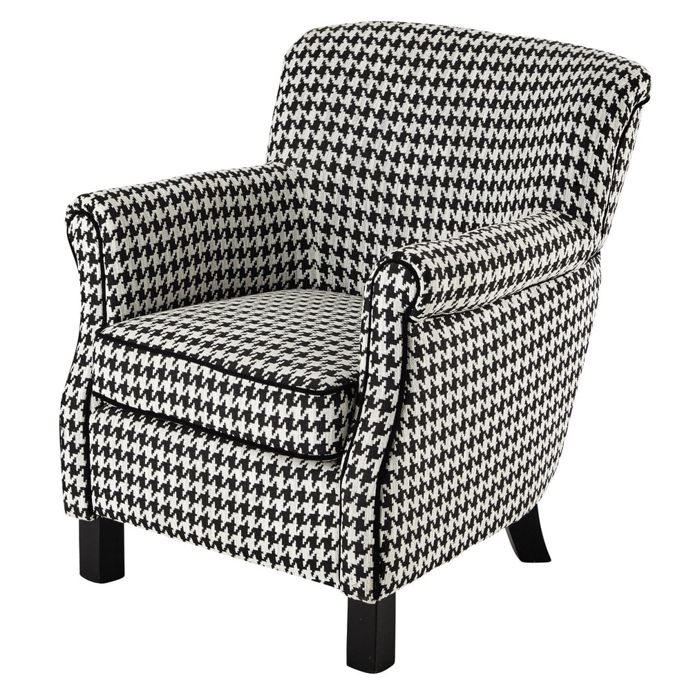 Fauteuil met katoenen bekleding, zwart/wit pied de poule motief ...