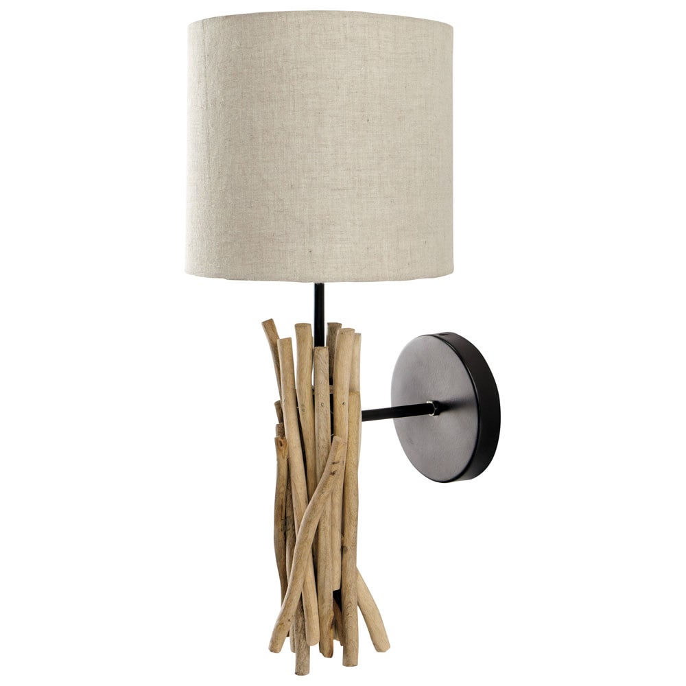 FJORD wood and cotton cloth wall light in beige H 20cm Maisons du Monde