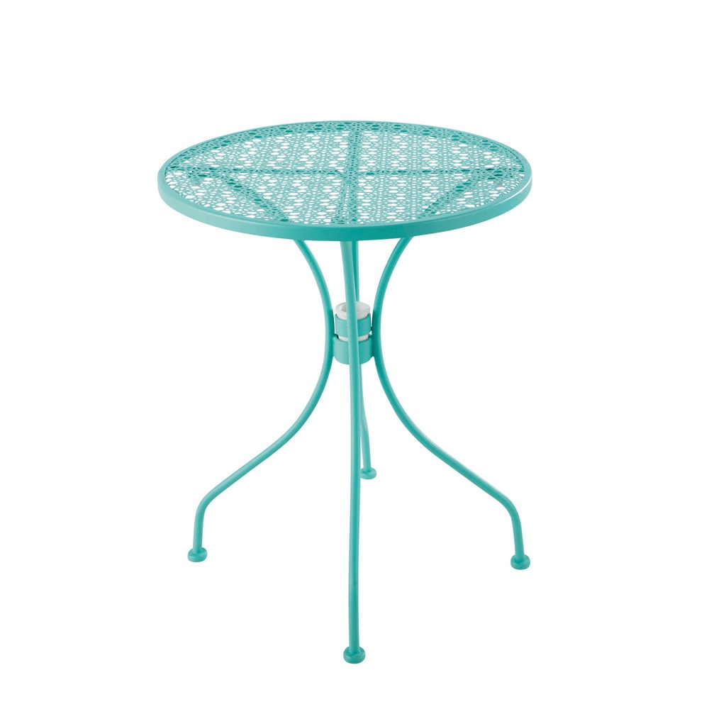 Gartentisch aus Metall mit Lochmuster, D 60 cm, türkisblau Suzon