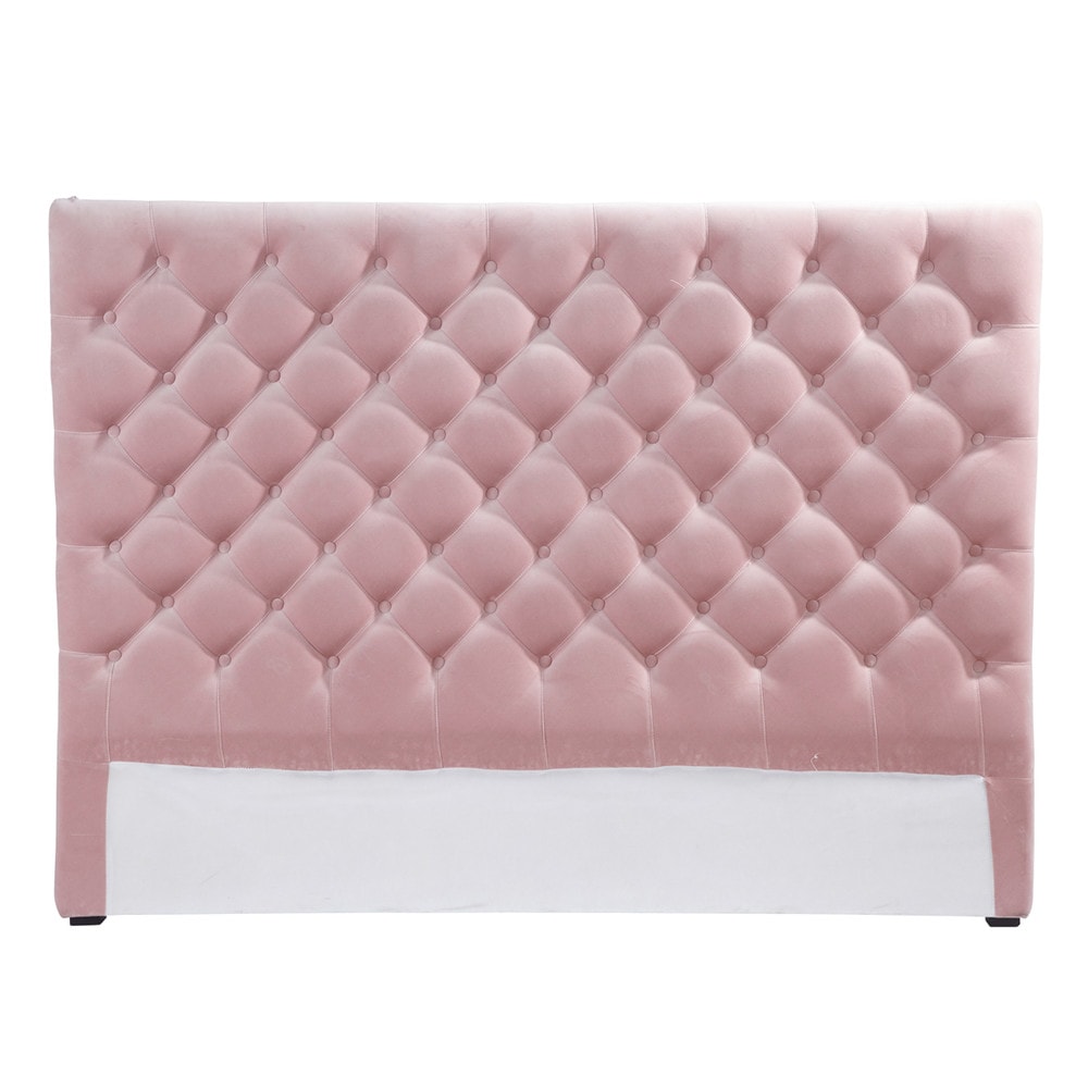 Gestepptes bett kopfteil aus samt, b 140 cm, rosa chesterfield ...