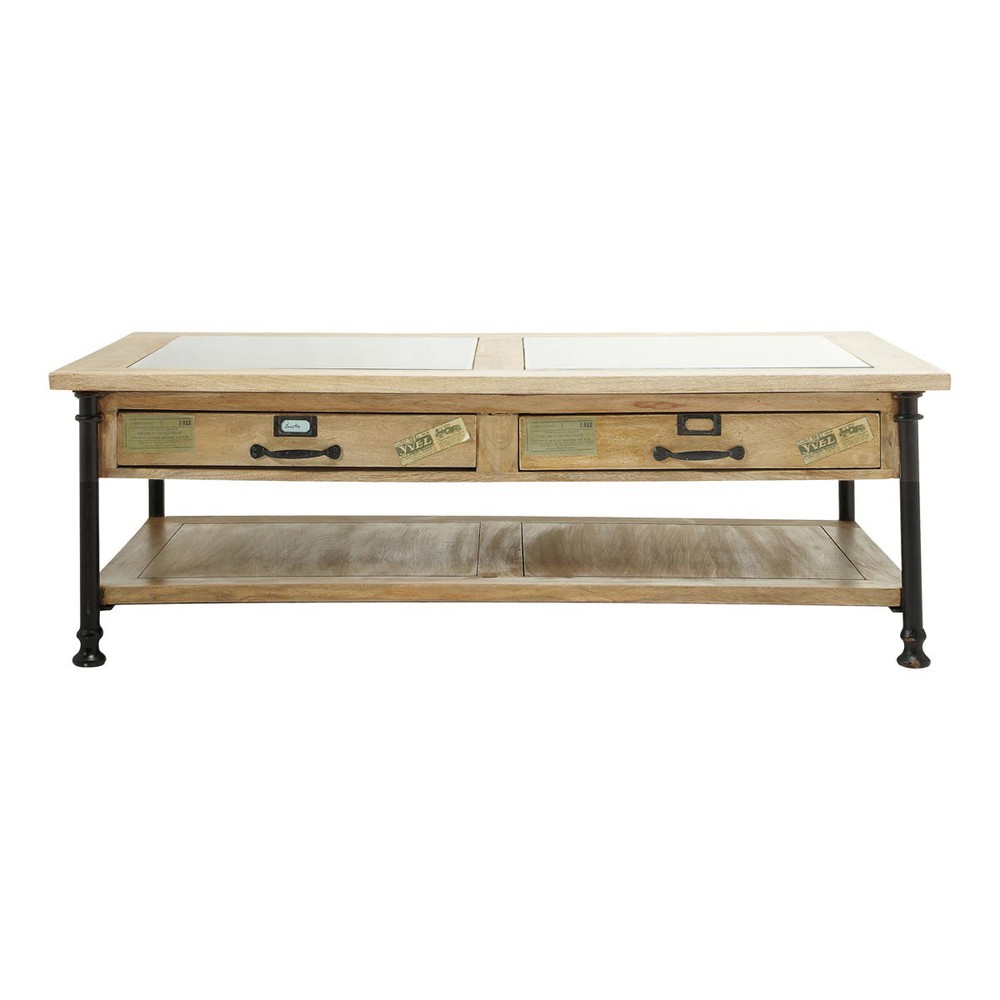 Glass and solid mango wood coffee table W 135cm Naturaliste Maisons