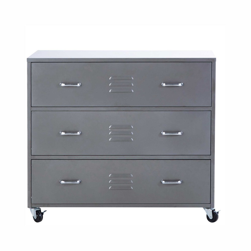 Grey metal chest of drawers on wheels L 95 cm Loft Maisons du Monde
