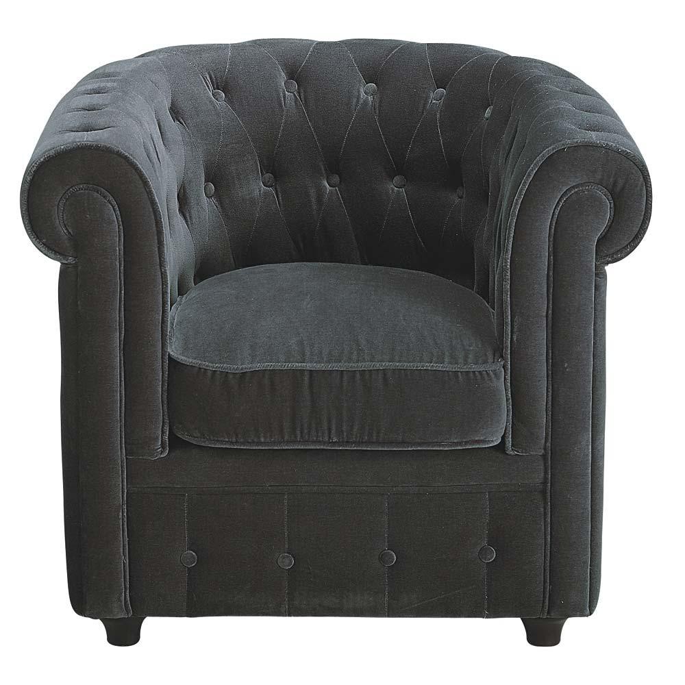 Grey velvet armchair Chesterfield Chesterfield Maisons du Monde