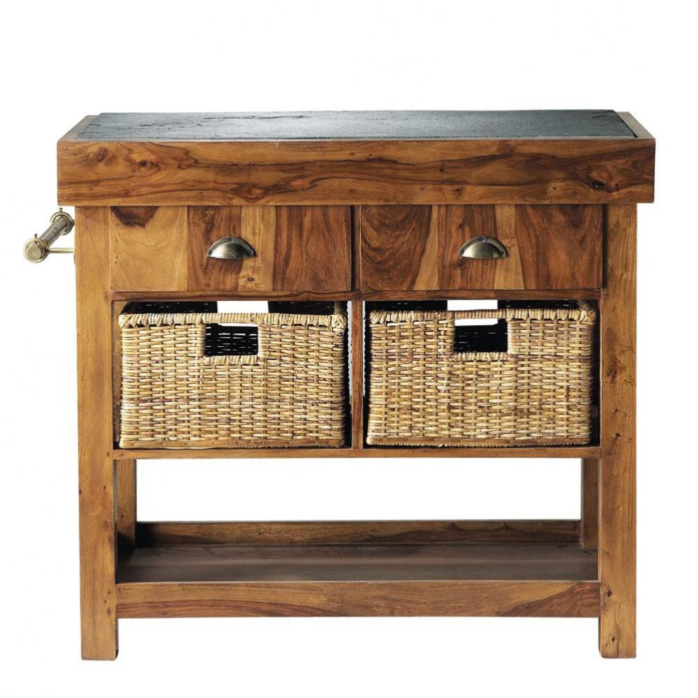 Hacktisch aus massivem sheeshamholz und schiefer, b 95 cm lubéron ... Kücheninsel massivholz
