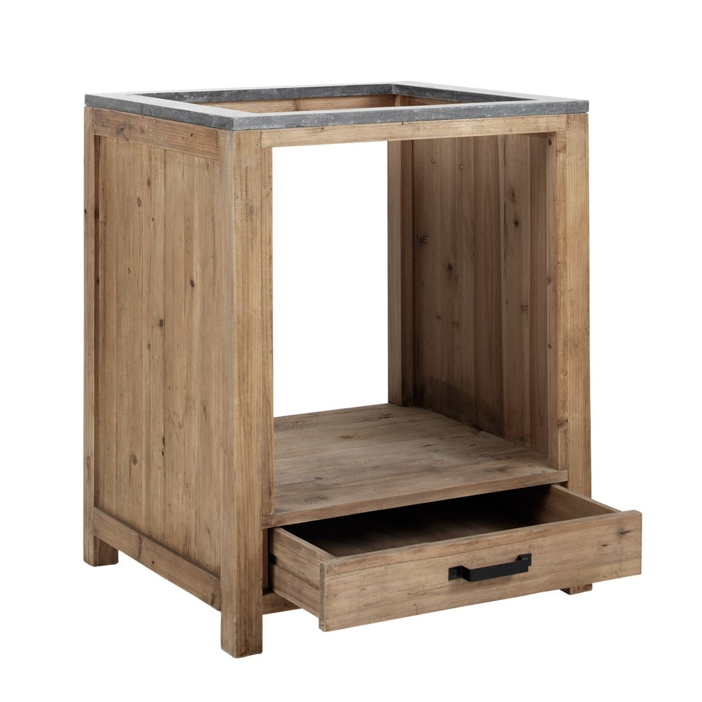 Küchenunterschrank aus recyceltem Kiefernholz für Backofen, B 70 Pagnol