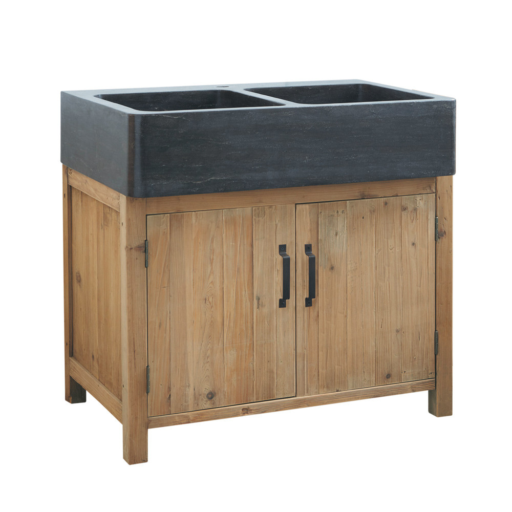 Küchenunterschrank aus recyclingholz mit spüle, b 90 cm pagnol ... Deko wohnzimmer weiss