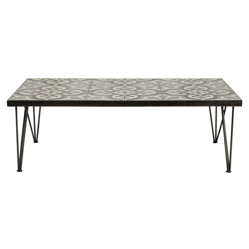 Lage tafel, metaal met betegeld blad, breedte 120 cm Mosaic Maisons du Monde Lage tafel, metaal met betegeld blad, breedte 120 cm Mosaic Maisons du Monde
