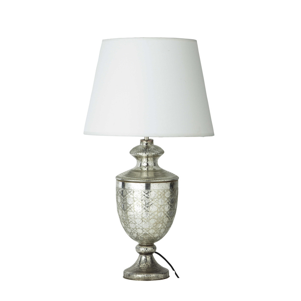 Lampada bianca in vetro e abat jour in cotone h 67 cm renaissance ...