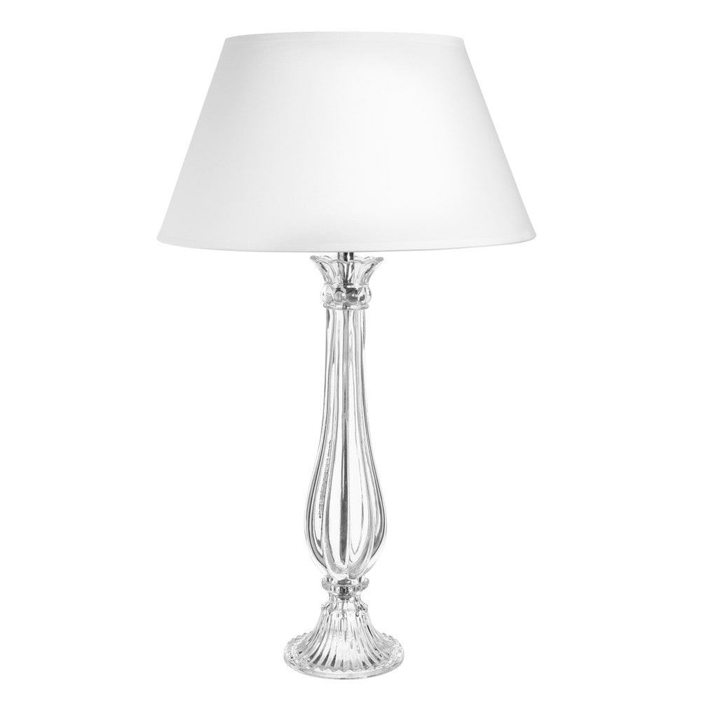 Lampada bianca in vetro e abat jour in cotone h 68 cm elise ...