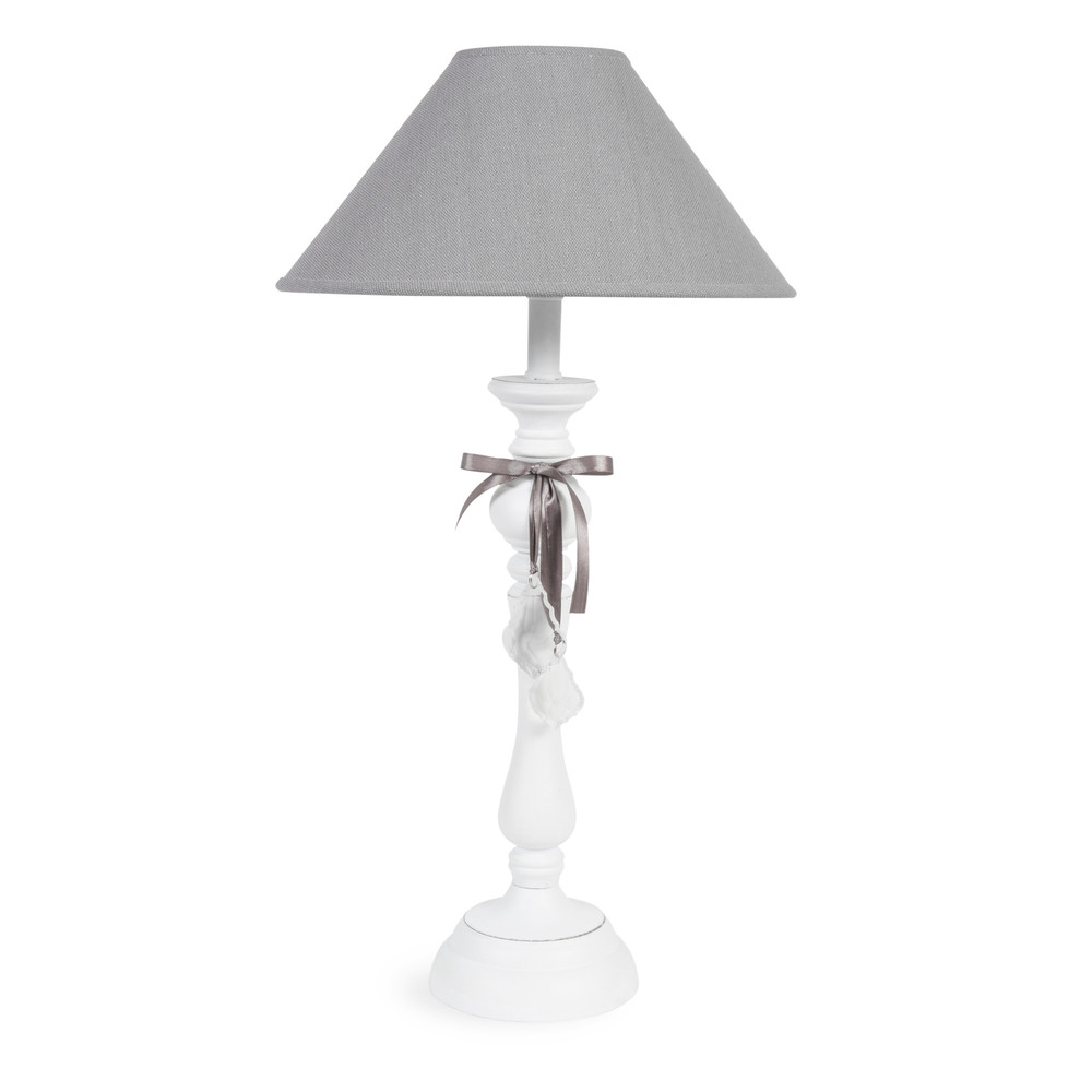 Lampada con pendenti in legno bianco e abat jour in tessuto grigio ... Abat jour per ragazzi