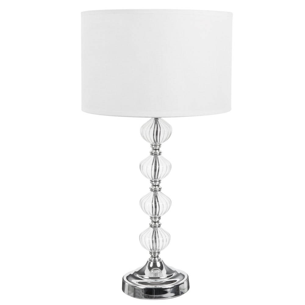 Lampada con piedistallo in vetro e abat jour in tessuto bianco a ... Lampadario cucina vetro bianco